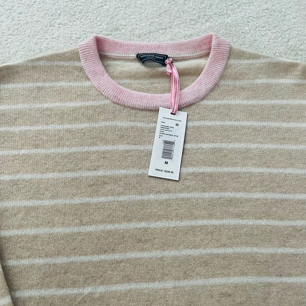 Vineyard Vines Cashmere Stripe Oatmeal Heather Sweater.  New.  Medium - Picture 2 of 4